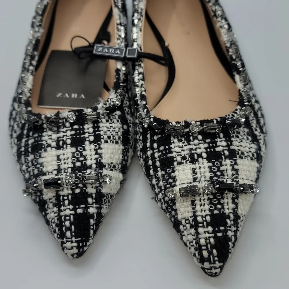 Zara woman tweed with rhinestones embellishments pointed shoes size 40 - Picture 6 of 7